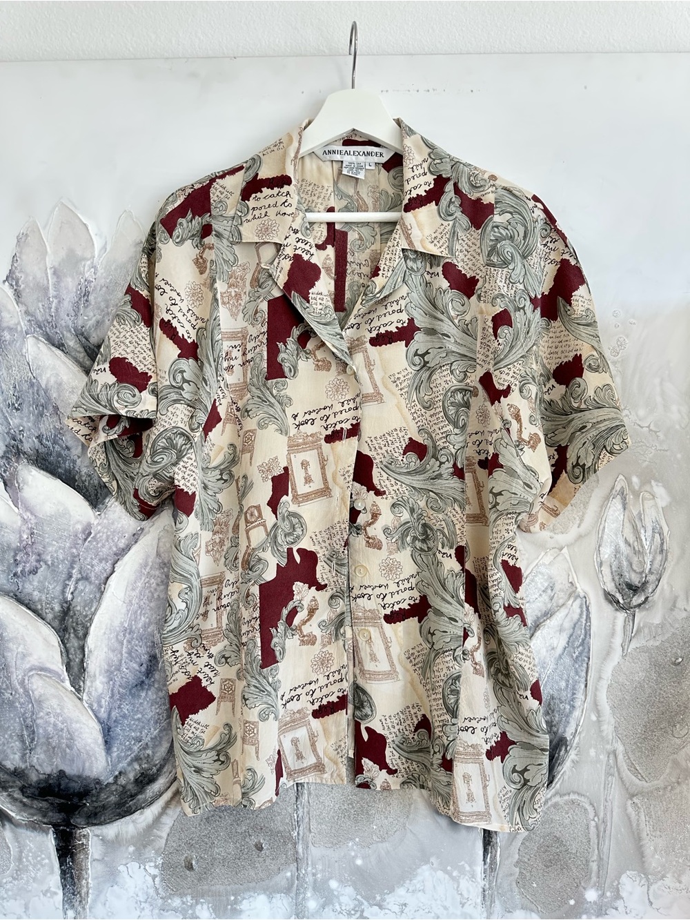 Annie Alexander Vintage-Inspired Button Shirt — Cream & Burgundy Print